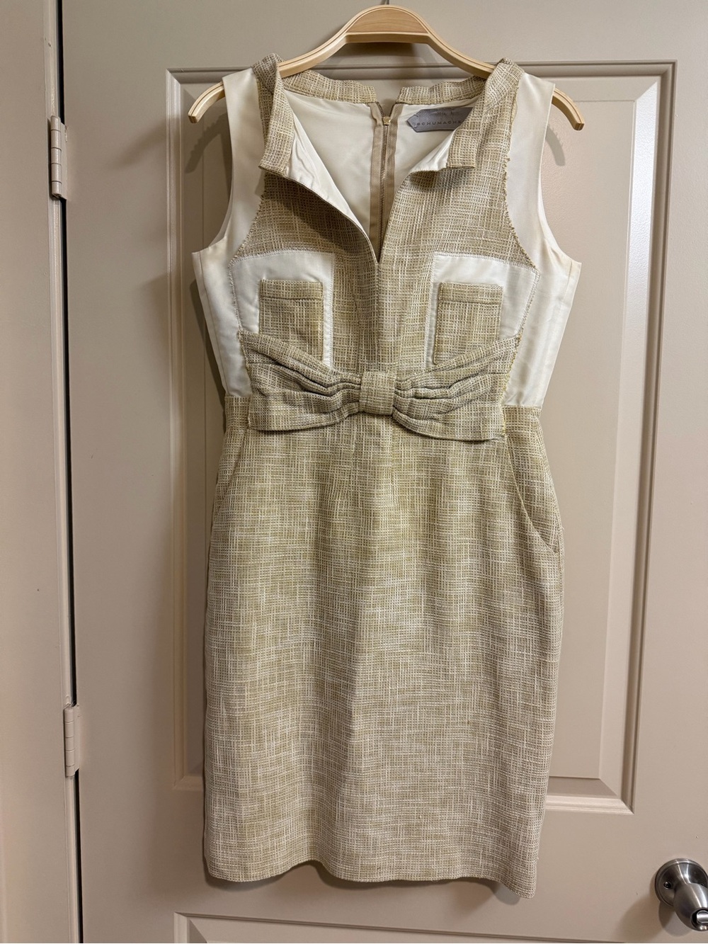 Sleeveless Bow-Accent Mini Dress in Beige and Cream